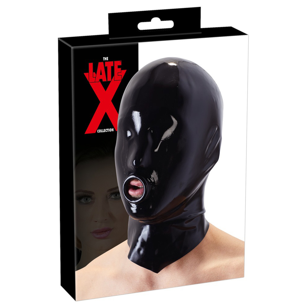 Latex-Blowjob-Maske schwarz mit Cockring