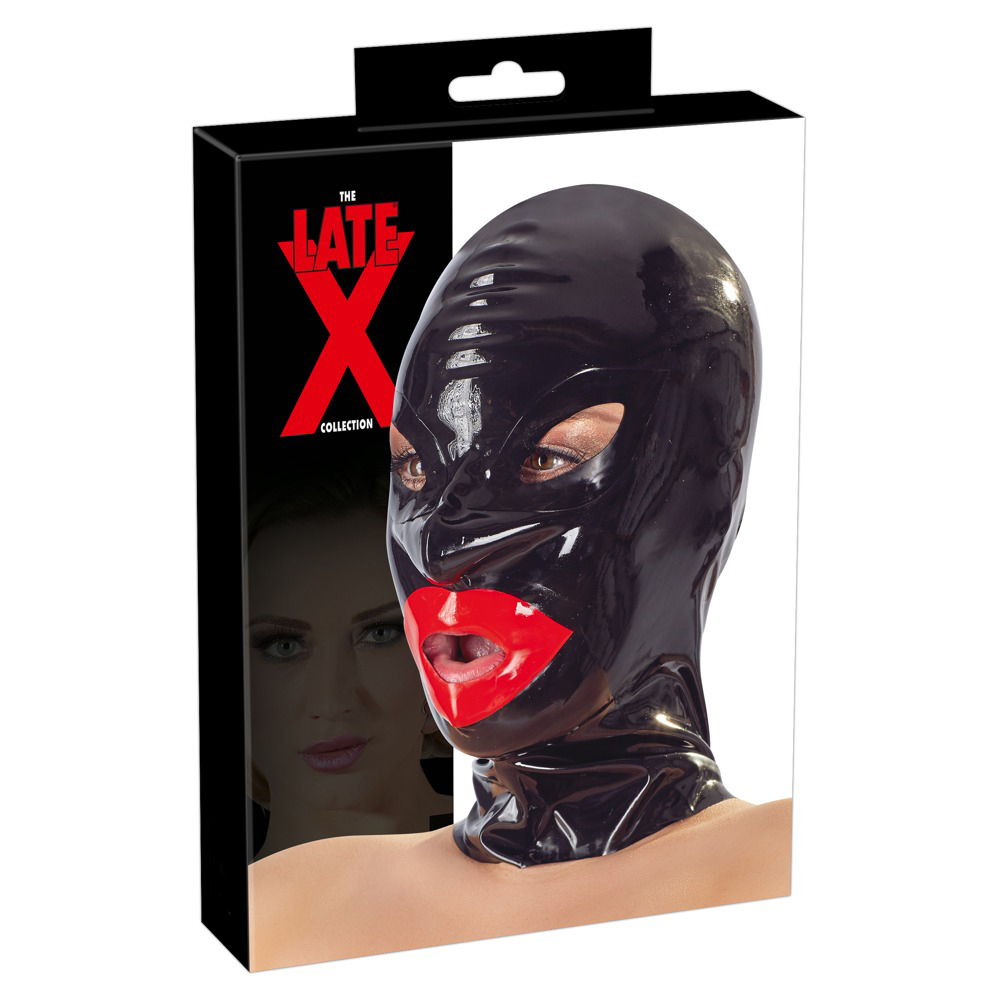 Latex-Maske mit betont roten Lippen