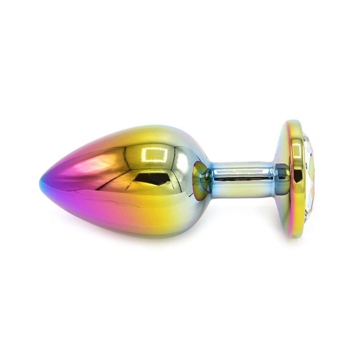 Verchromter Buttplug aus Aluminium in Regenbogenfarben