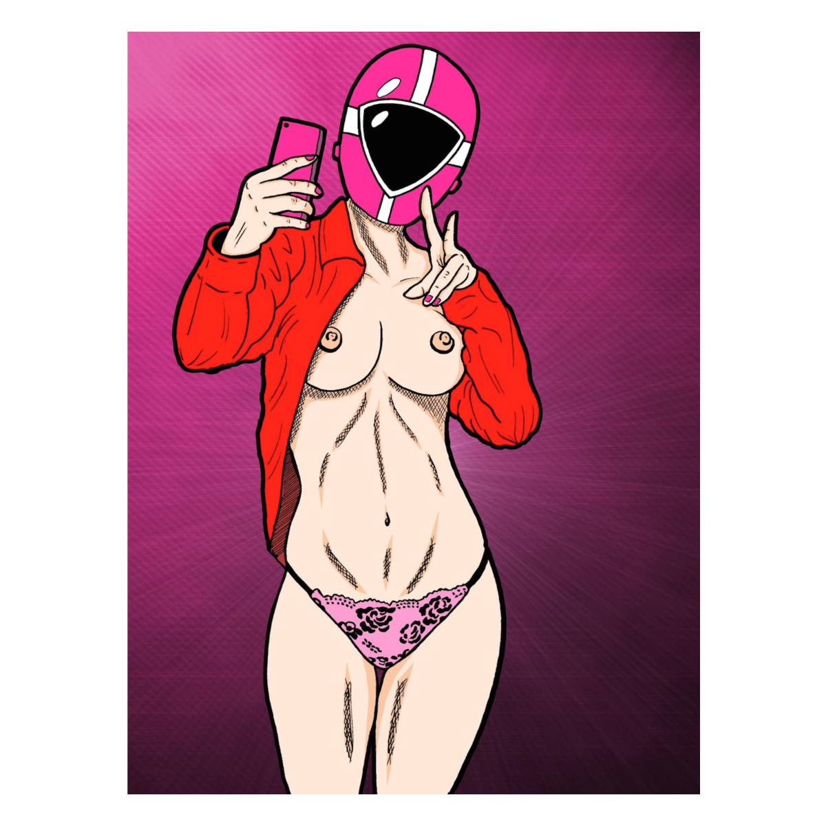 Signierter Print von Alex Okami: Pink Power Ranger Cosplay