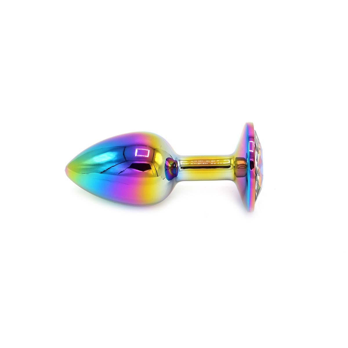 Verchromter Buttplug aus Aluminium in Regenbogenfarben S